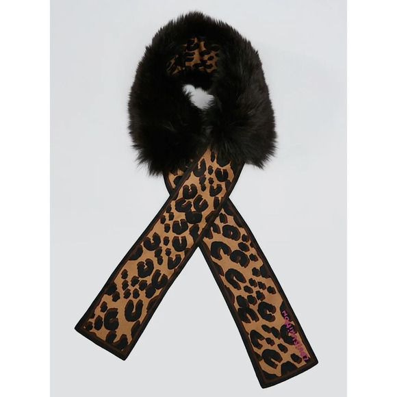 Louis Vuitton Accessories - LOUIS VUITTON Fur Scarf Leopard Silk Black Fox Stole Bandeau vintage LV w/tag